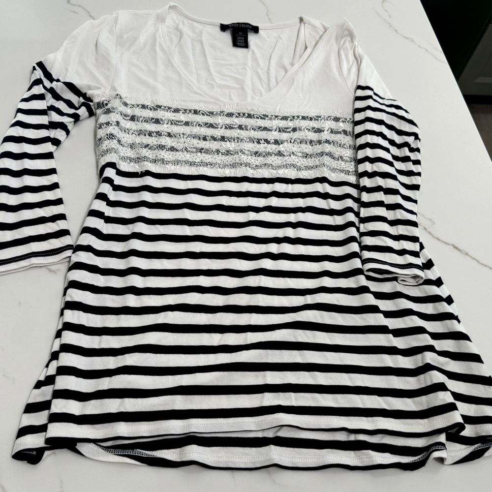 White House Black Market Tops | Women's Sequin Lace Long Sleeve Blouse Top